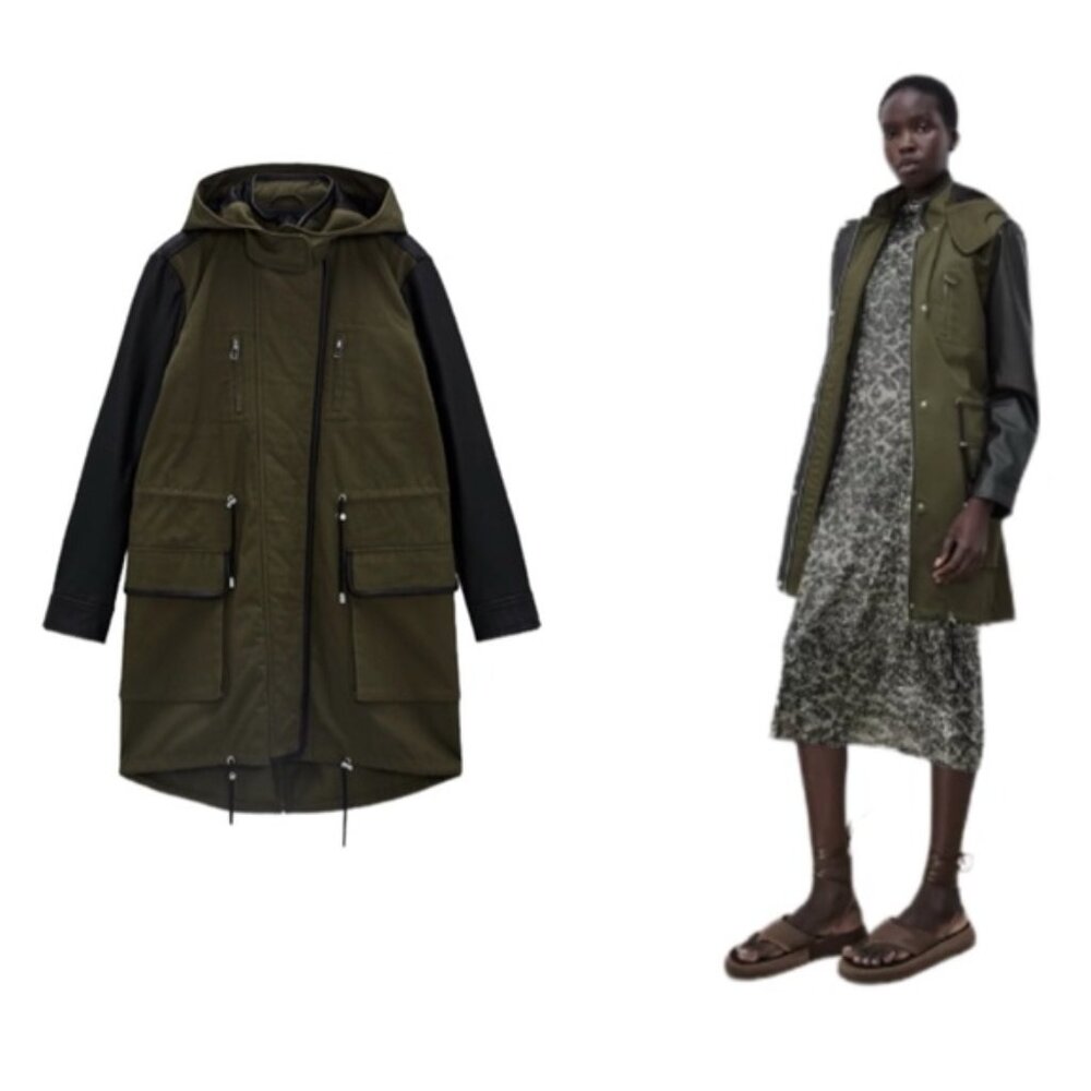 Zara ilitary reen rench ith aux eather leeves